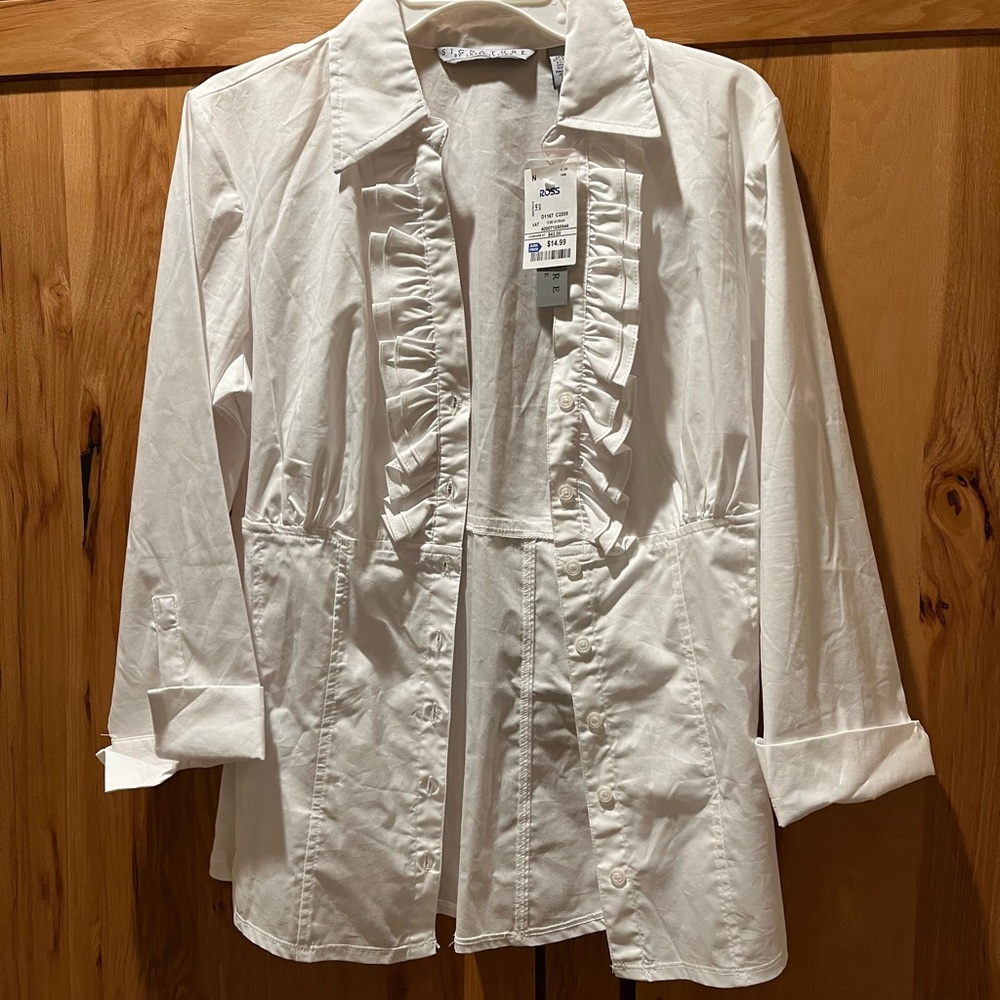 Signature by Larry Levine button-down ruffle front size large NWT